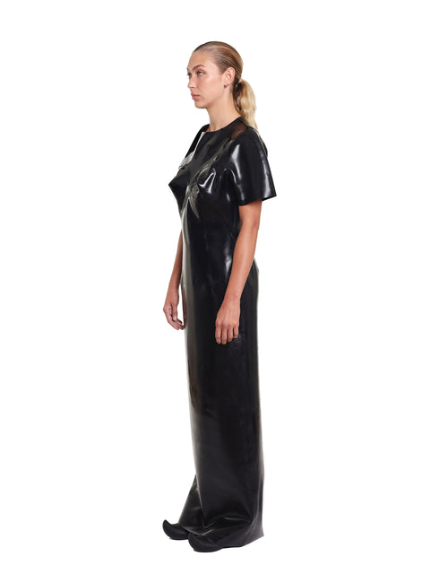 HARRI EXCLUSIVE Black Maxi Evening Dress with Sculpted Bust featuring short sleeves and sleek long silhouette