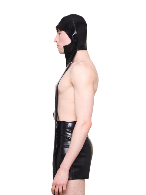 HARRI Black Scarf Cap made of black material worn by male model in side view