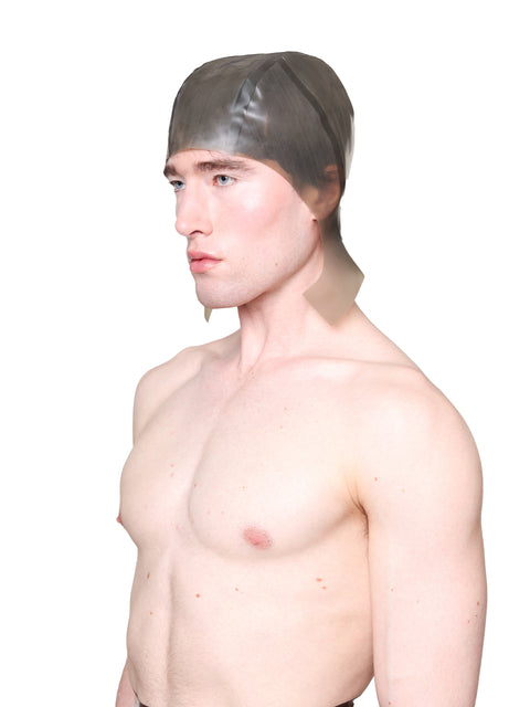 Grey Cap with Ear Flaps by HARRI worn by male model against white background