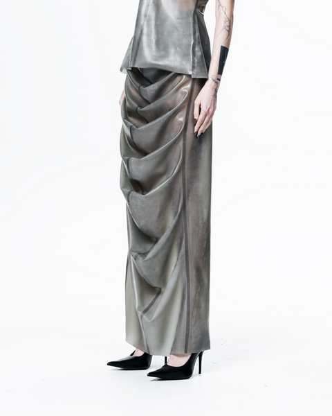 Grey Draped Maxi Shrimp Skirt by HARRI EXCLUSIVE with elegant draped design and sleek fit