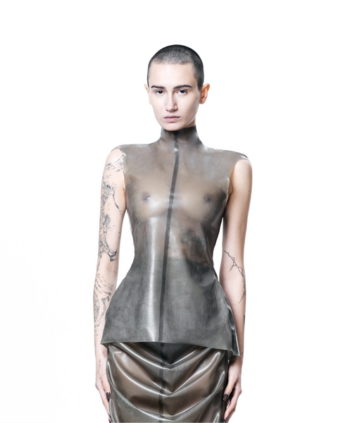 Grey Structured High Neck Sleeveless Top by HARRI with sleek, modern design on model