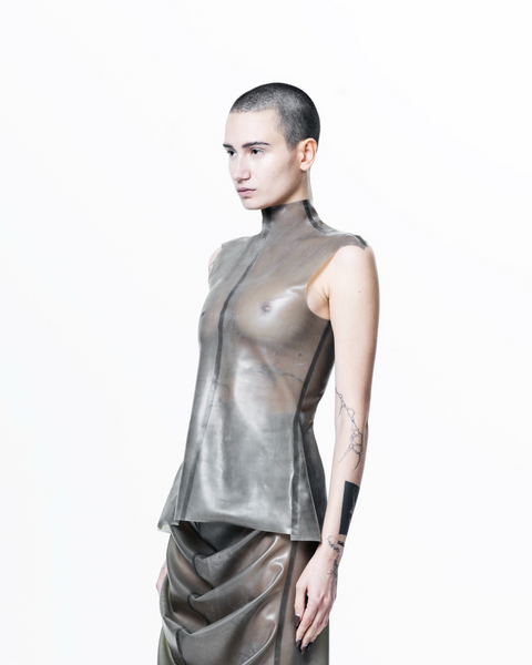 Grey Structured High Neck Sleeveless Top by HARRI with a modern fitted design on model