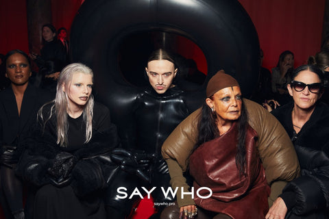 Tommy Cash wearing the HARRI London Black Hole inflatable latex look at Paris Fashion Week Vetements FW24 2024, photographed by Say Who and Ayka Lux