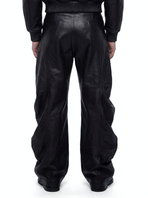 Black Deflated Leather Trousers Side View HARRI London