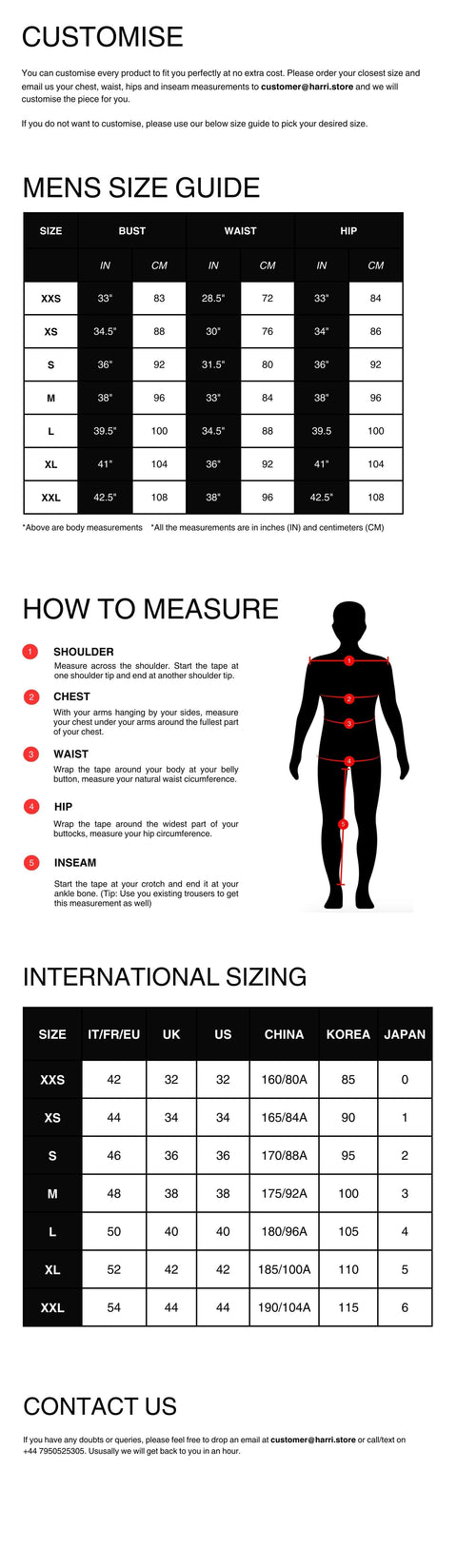 Mens Size Chart