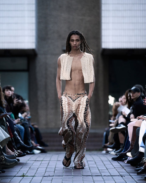 HARRI White beaded vest with brown and white printed trousers