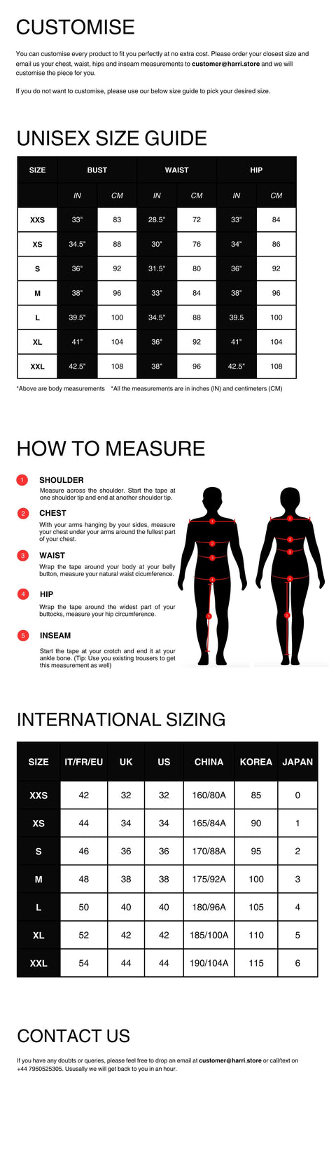 Unisex Size Chart