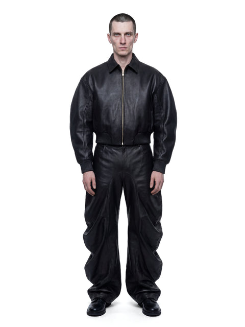 Signature Black Leather Jacket Back View HARRI London