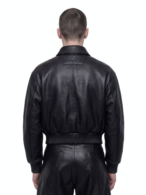 Signature Black Leather Jacket Side View HARRI London