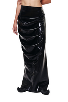 HARRI EXCLUSIVE Black Draped Deflated Maxi Skirt with glossy texture and elegant draped design