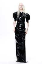 Black Draped Deflated Maxi Skirt by HARRI EXCLUSIVE worn with matching black glossy top