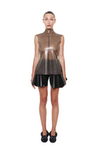 HARRI Black High Waist Flared Shorts styled with a sleeveless high neck top and black shoes