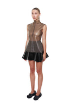 Black High Waist Flared Shorts by HARRI modeled with a sleeveless high neck top and black shoes
