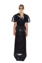 Back view of HARRI EXCLUSIVE black maxi evening dress with sculpted bust and short sleeves