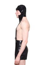 HARRI Black Scarf Cap made of black material worn by male model in side view