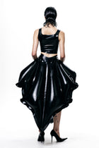HARRI EXCLUSIVE Black V-Waisted Inflatable Midi Skirt styled with matching black top and heels