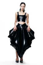 Black V-Waisted Inflatable Midi Skirt by HARRI EXCLUSIVE worn with black crop top and heels