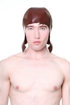 Brown Cap with Ear Flaps made of leather worn by a man shown from the front
