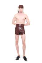 HARRI Brown High Waist Essential Biker Shorts worn by male model with matching brown headwear