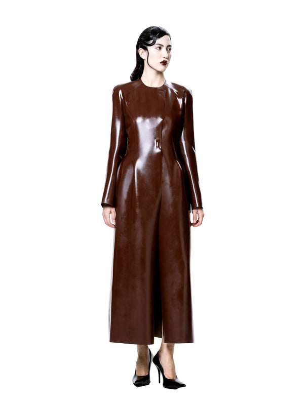 Brown Latex Long Coat | HARRI Exclusive