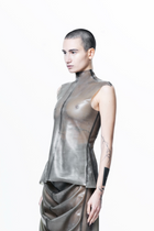 Grey Structured High Neck Sleeveless Top by HARRI with a modern fitted design on model
