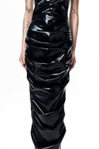 HARRI EXCLUSIVE black shiny Shrimp Dress with ruched design and sleeveless style