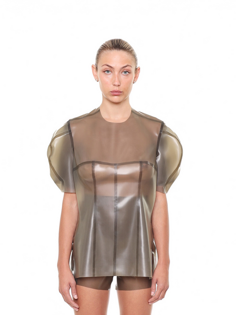 Grey Short Sleeve Structured Cape Top by HARRI with sheer puffed sleeves and structured design